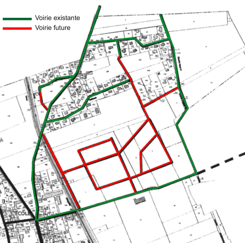 Plan du secteur Lanne Deu Miey avec le dessin des voies futures