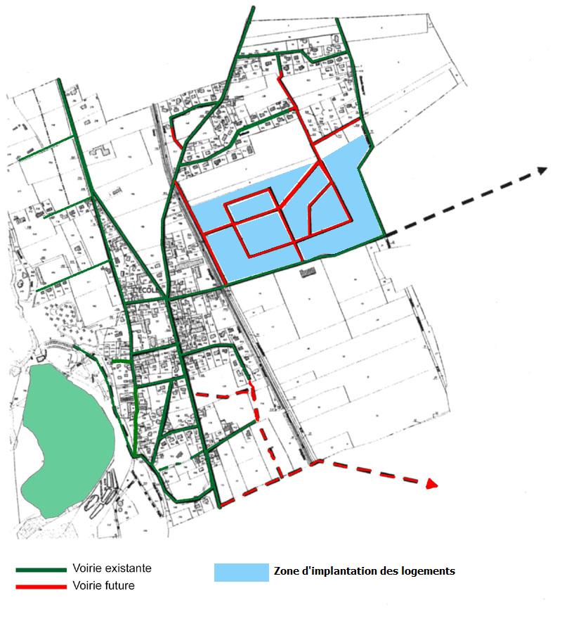 Plan du village avec le dessin des voies futures